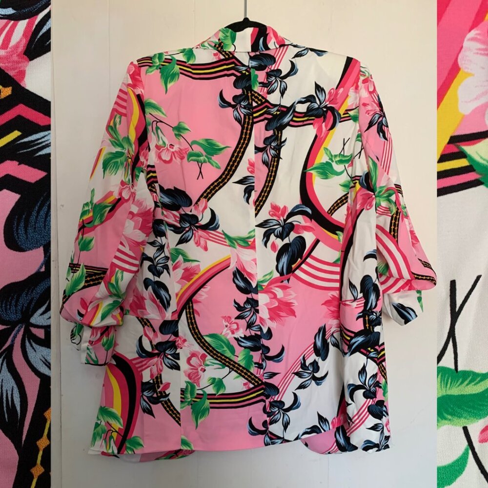 Ovi bright abstract open front blazer with gathered sleeves size L - Picture 3 of 4